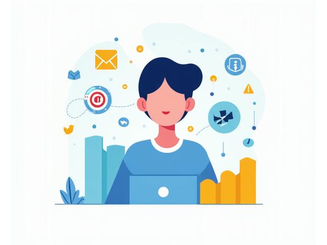 Illustration d'outils marketing automatisés: email, réseaux sociaux, analyse de données, avec intelligence artificielle