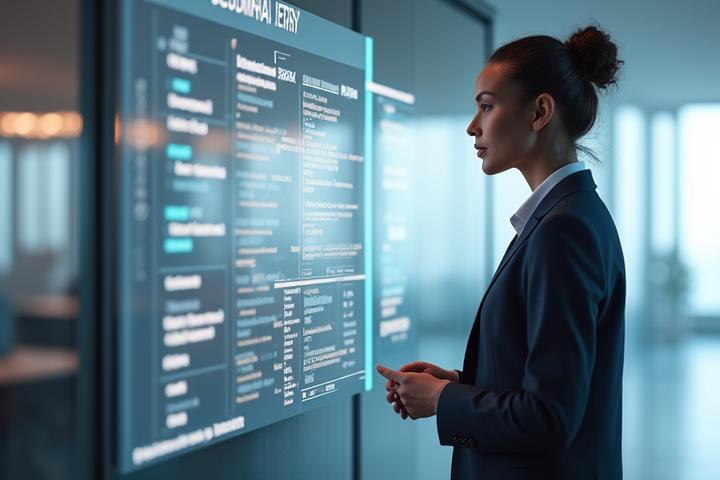 Interface d'assistant personnel IA futuriste montrant la gestion de tâches et de calendrier