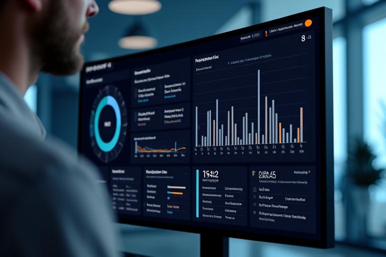 Tableau de bord de données analytiques montrant les métriques d'engagement d'un assistant IA, avec des graphiques de satisfaction et de rétention.
